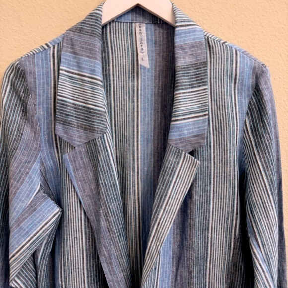 Banjara Womens Blue Striped Linen Rayon Open Front Blazer Cardigan Size Large - Picture 3 of 12